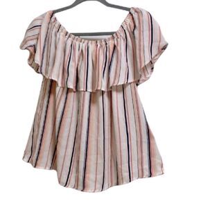 Over the Shoulder Swing Top Blouse Stripes Womens SMALL
